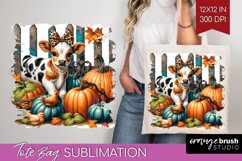 Fall Cow Tote Bag - Autumn Cow Tote Bag PNG Sublimation Product Image 1