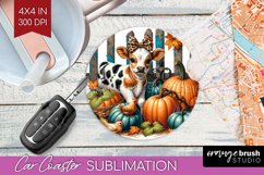 Fall Cow Car Coaster - Autumn Cow Coaster PNG Sublimation Product Image 1
