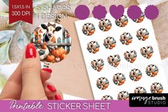 Fall Cow Round Sticker - Autumn Cow Printable Sticker Sheet Product Image 1