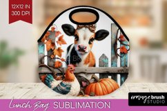 Fall Cow Lunch Bag - Autumn Cow Lunch Bug PNG Sublimation Product Image 1