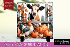 Fall Cow Slate PNG - Autumn Cow Square Slate Sublimation Product Image 1