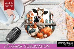 Fall Cow Car Coaster - Autumn Cow Coaster PNG Sublimation Product Image 1