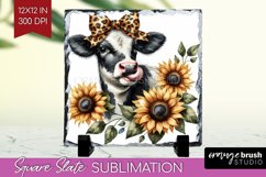 Fall Cow Slate PNG - Autumn Cow Square Slate Sublimation Product Image 1