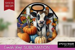 Fall Cow Lunch Bag - Autumn Cow Lunch Bug PNG Sublimation Product Image 1