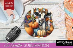 Fall Cow Car Coaster - Autumn Cow Coaster PNG Sublimation Product Image 1