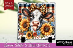 Fall Cow Slate PNG - Autumn Cow Square Slate Sublimation Product Image 1