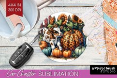Fall Cow Car Coaster - Autumn Cow Coaster PNG Sublimation Product Image 1