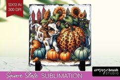 Fall Cow Slate PNG - Autumn Cow Square Slate Sublimation Product Image 1