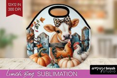 Fall Cow Lunch Bag - Autumn Cow Lunch Bug PNG Sublimation Product Image 1