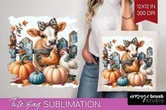 Fall Cow Tote Bag - Autumn Cow Tote Bag PNG Sublimation Product Image 1