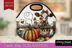 Fall Cow Lunch Bag - Autumn Cow Lunch Bug PNG Sublimation Product Image 1