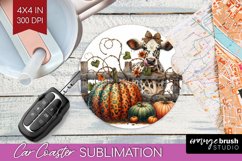 Fall Cow Car Coaster - Autumn Cow Coaster PNG Sublimation Product Image 1