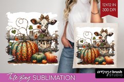 Fall Cow Tote Bag - Autumn Cow Tote Bag PNG Sublimation Product Image 1
