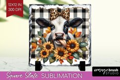 Fall Cow Slate PNG - Autumn Cow Square Slate Sublimation Product Image 1