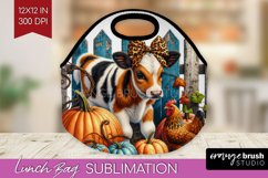 Fall Cow Lunch Bag - Autumn Cow Lunch Bug PNG Sublimation Product Image 1