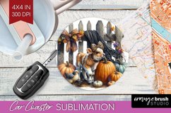 Fall Cow Car Coaster - Autumn Cow Coaster PNG Sublimation Product Image 1