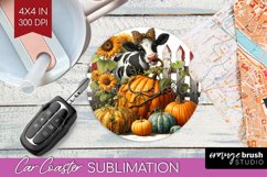 Fall Cow Car Coaster - Autumn Cow Coaster PNG Sublimation Product Image 1