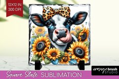 Fall Cow Slate PNG - Autumn Cow Square Slate Sublimation Product Image 1