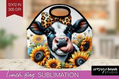 Fall Cow Lunch Bag - Autumn Cow Lunch Bug PNG Sublimation Product Image 1