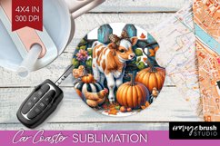 Fall Cow Car Coaster - Autumn Cow Coaster PNG Sublimation Product Image 1