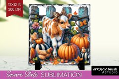 Fall Cow Slate PNG - Autumn Cow Square Slate Sublimation Product Image 1