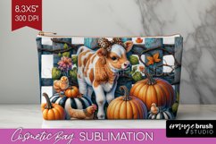 Fall Cow Cosmetic Bag - Autumn Cow Makeup Bag PNG Product Image 1