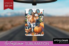 Fall Cow Air Freshener PNG - Autumn Cow PNG Sublimation Product Image 1