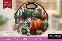 Fall Cow Lunch Bag - Autumn Cow Lunch Bug PNG Sublimation Product Image 1