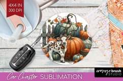 Fall Cow Car Coaster - Autumn Cow Coaster PNG Sublimation Product Image 1