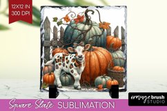 Fall Cow Slate PNG - Autumn Cow Square Slate Sublimation Product Image 1