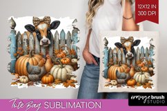 Fall Cow Tote Bag - Autumn Cow Tote Bag PNG Sublimation Product Image 1