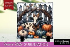 Fall Cow Slate PNG - Autumn Cow Square Slate Sublimation Product Image 1