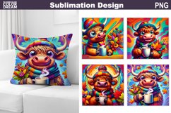 Fall Cow Pillow Design | Funny Cow Sublimation Design Product Image 1