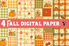 Fall Digital Paper | Autumn Scrapbook, Pumpkin Plaid Floral Product Image 1