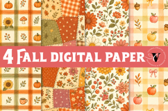 Fall Digital Paper | Autumn Scrapbook, Pumpkin Plaid Floral Product Image 1
