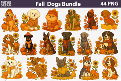 Fall Dogs Clipart | Autumn Puppy Sublimation Bundle Product Image 1