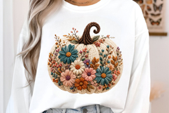 Fall Floral Faux Yarn Pumpkin PNG Product Image 2