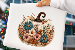 Fall Floral Faux Yarn Pumpkin PNG Product Image 4