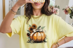 Pumpkin with sunflowers fall boho png, floral pumpkin png Product Image 1