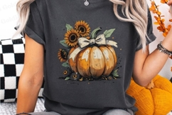 Pumpkin with sunflowers fall boho png, floral pumpkin png Product Image 2