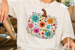 Fall Floral Pumpkin PNG, Autumn Sublimation Design Product Image 2