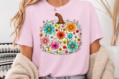 Fall Floral Pumpkin PNG, Autumn Sublimation Design Product Image 4