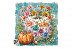 Fall Floral Pumpkin Png, Boho Floral Fall Shirt Sublimation Product Image 1