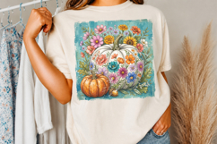 Fall Floral Pumpkin Png, Boho Floral Fall Shirt Sublimation Product Image 2