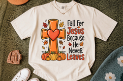 Fall for Jesus He Never Leaves PNG Christian Fall Cross Product Image 2