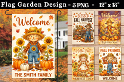 Fall Garden Flag Design, Thanksgiving Sunflower Pumpkin PNG Product Image 1