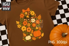 Floral Pumpkin Ghost with bow PNG | Cute Fall Halloween DTF Product Image 2