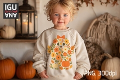 Floral Pumpkin Ghost with bow PNG | Cute Fall Halloween DTF Product Image 3