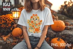 Floral Pumpkin Ghost with bow PNG | Cute Fall Halloween DTF Product Image 4