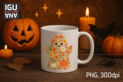 Floral Pumpkin Ghost with bow PNG | Cute Fall Halloween DTF Product Image 5